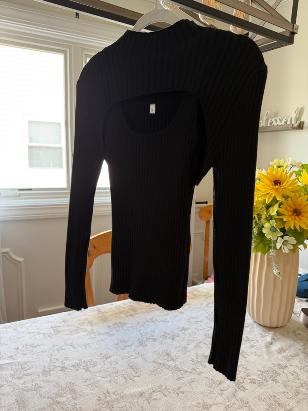 Black Ribbed Long-Sleeve Camisole Layering Top